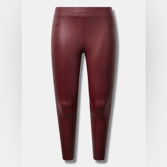 🆕 NWT Women’s Wine Red Full Length Signature Faux Leather Leggings - Picture 7 of 7
